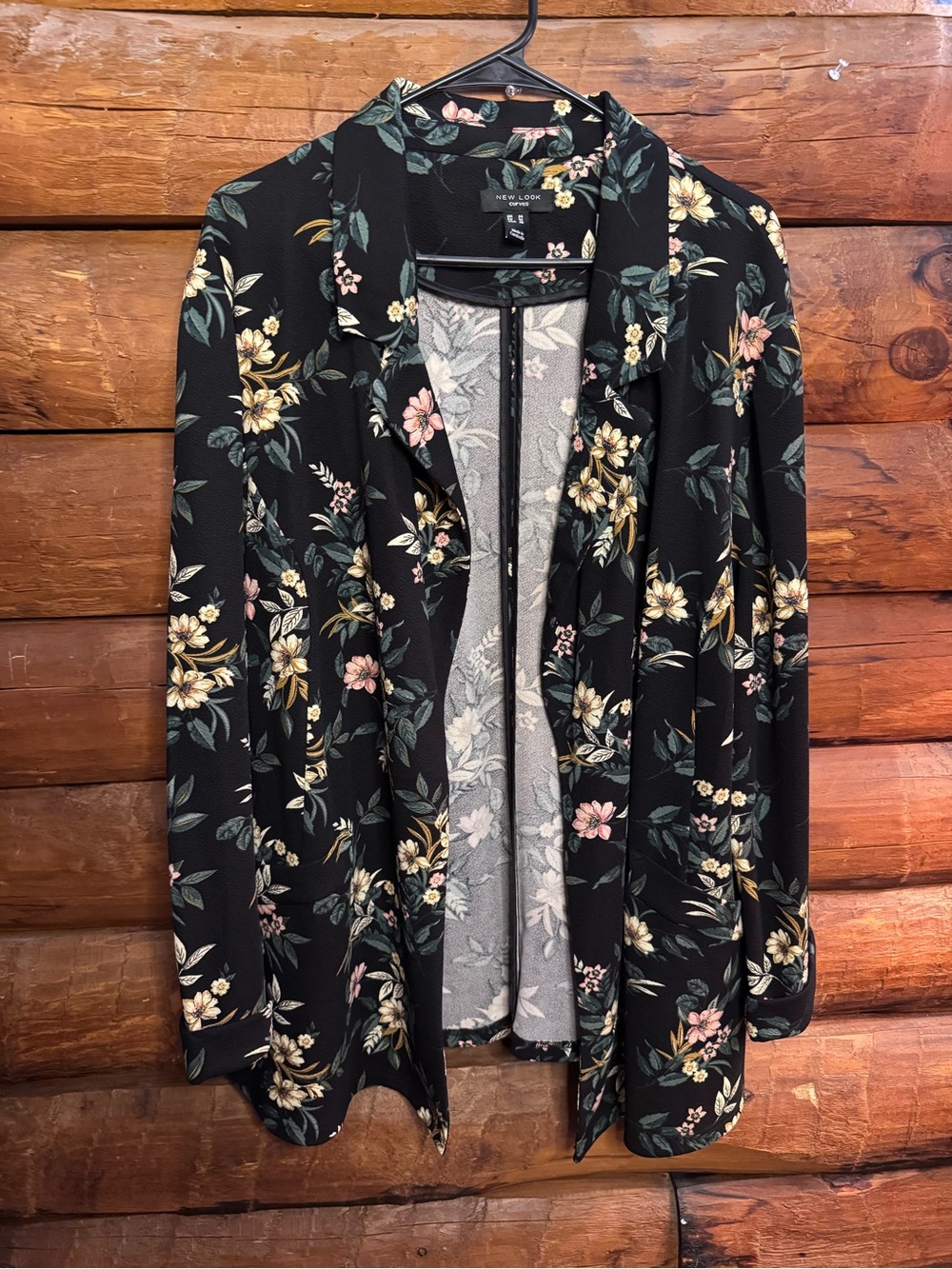 New Look size 2x  Black Floral Open Blazer Jacket